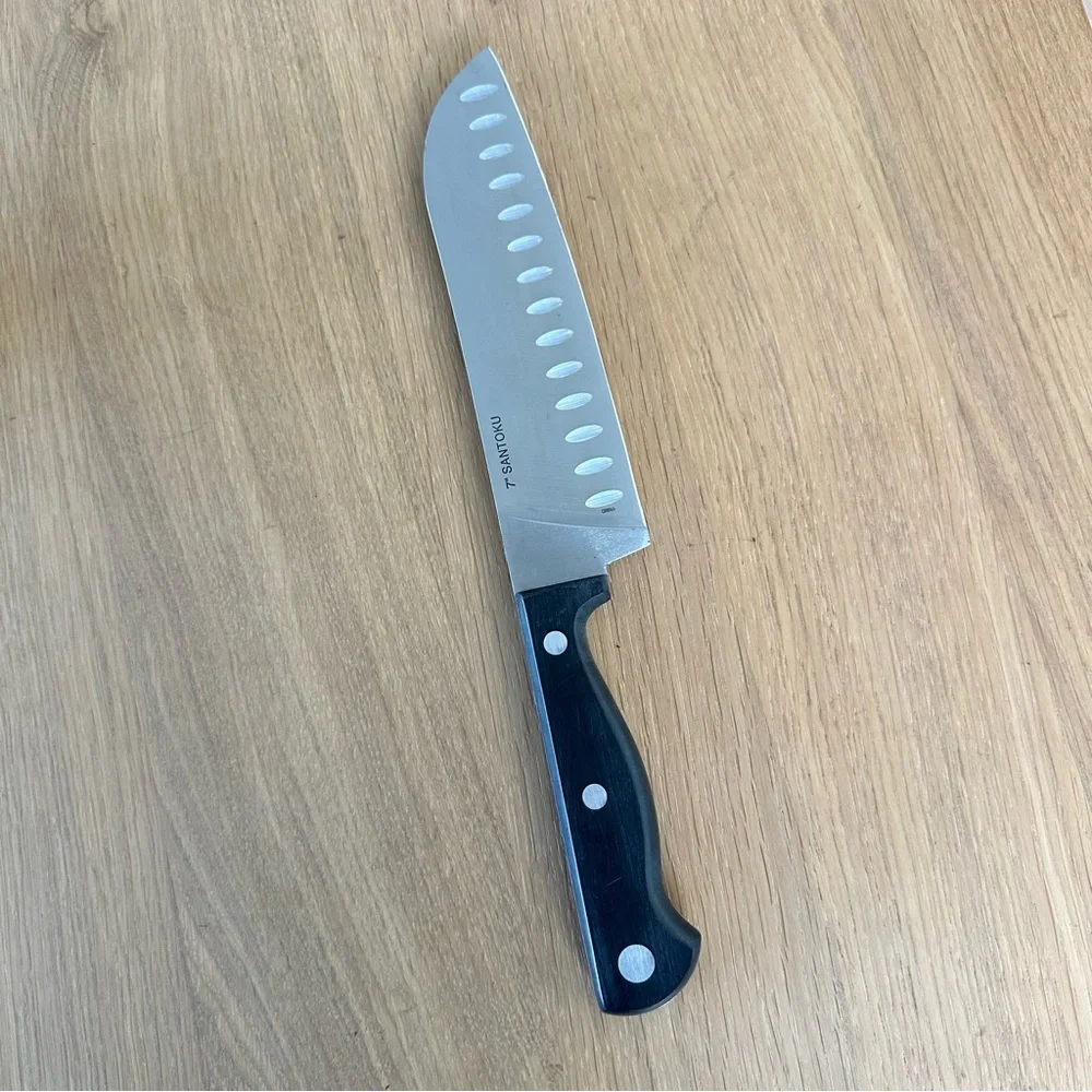 EMERIL LAGASSE 7” Santoku Knife Blade Stainless Steel Forged Black Rivet Handle